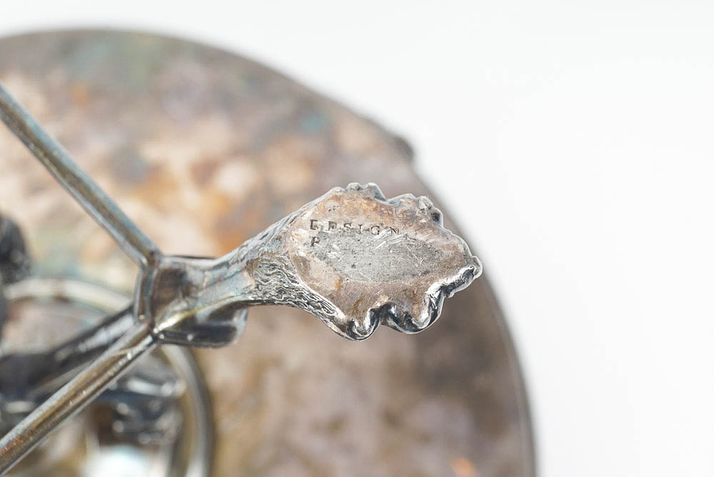 Vintage Silver Plate Handled Grape Motif Card Receiver