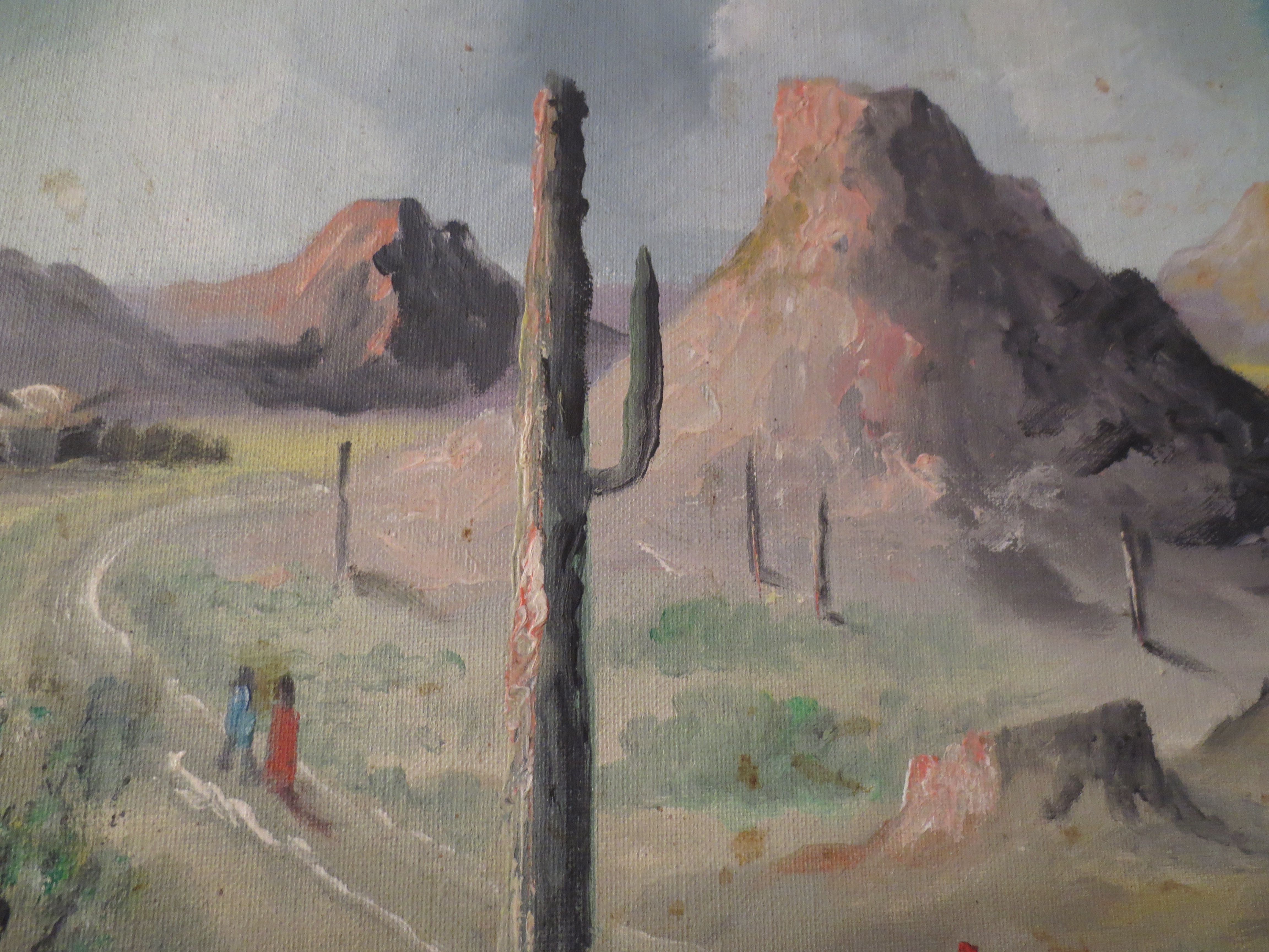 70's Westen Landscape with Mouintains and Cacti Signed Bill Rasley