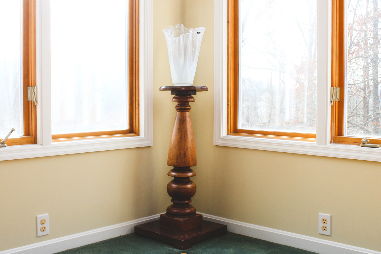Wooden Pedestal and Decorative Vase