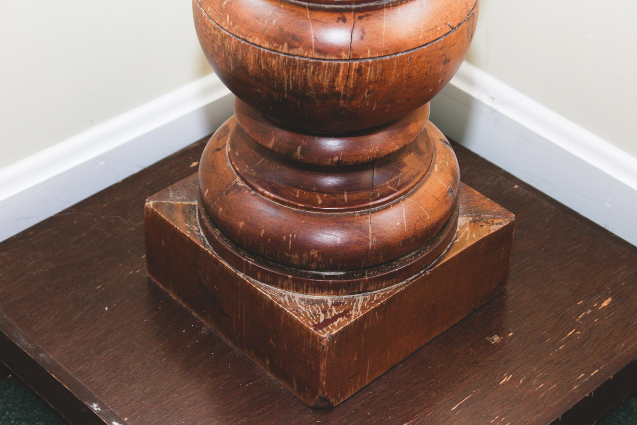 Wooden Pedestal and Decorative Vase