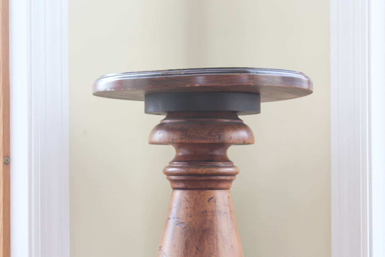 Wooden Pedestal and Decorative Vase