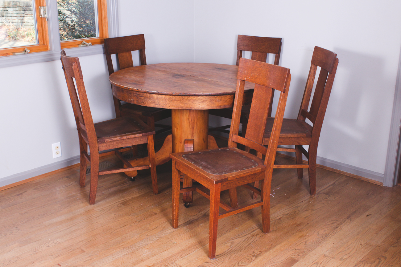 Vintage Wooden Round Table and Chairs