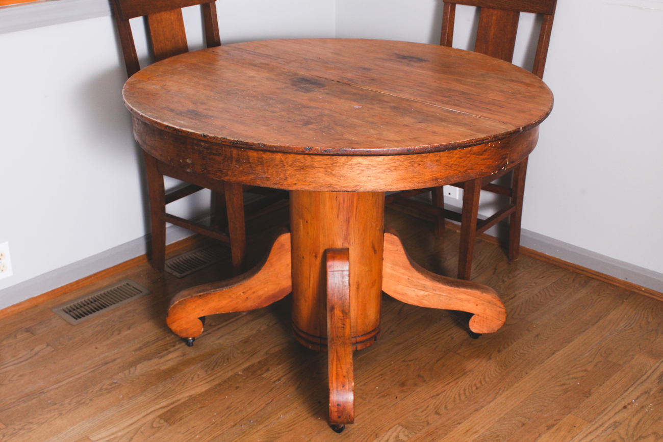 Vintage Wooden Round Table and Chairs