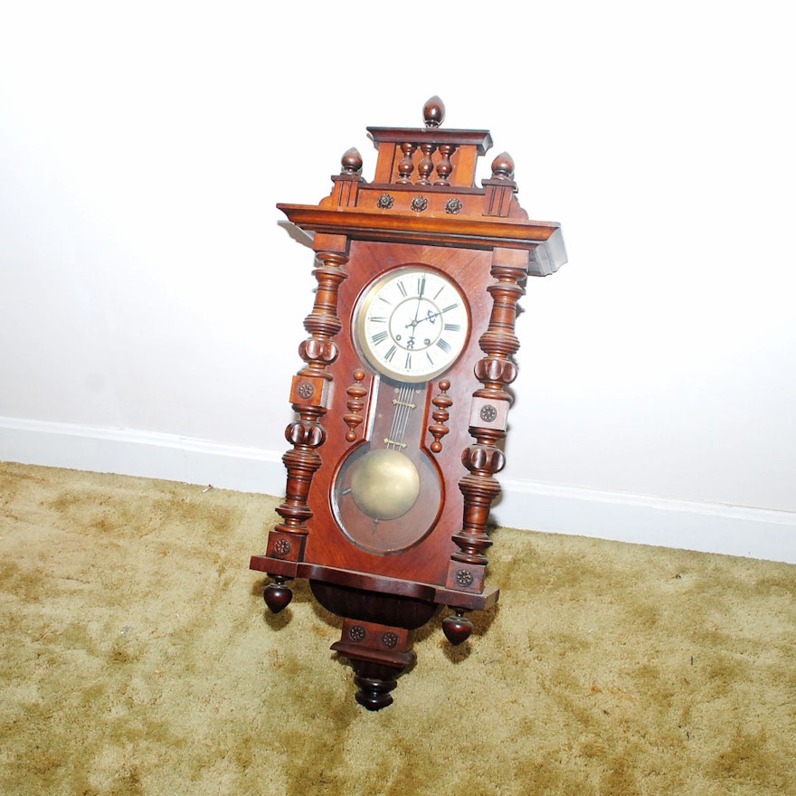 Walnut Veneer Eastlake Style Wall Clock