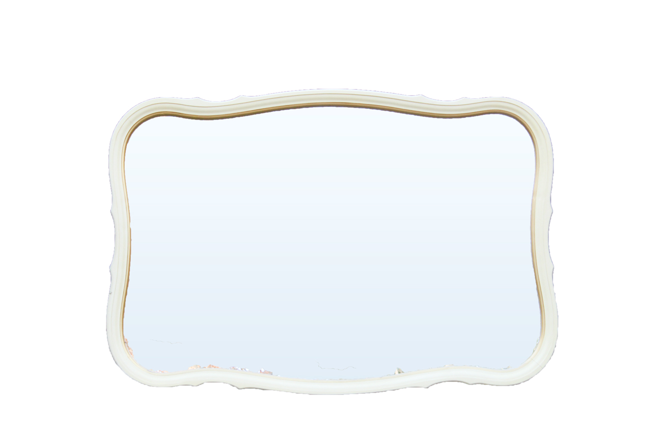 Vintage Cream and Gold Wooden Chest of Drawers and Mirror