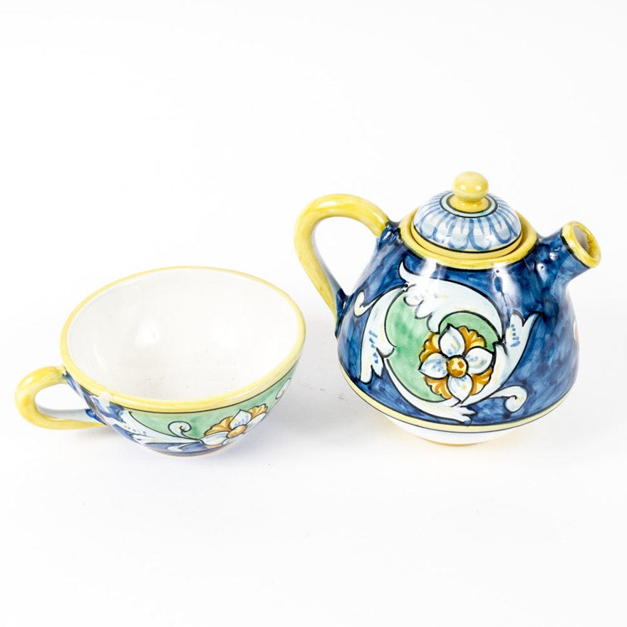 Vietri Pottery Italian Hand-Painted Teapot and Cup Set for One