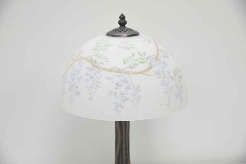 Art Nouveau Style Lamp with Hand-Painted Glass Shade