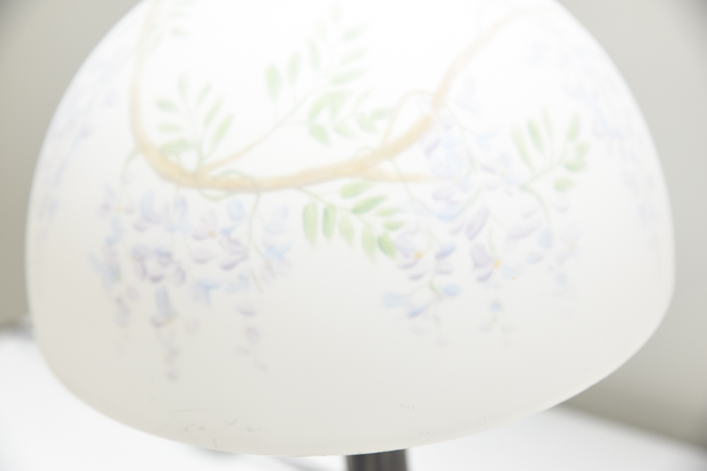 Art Nouveau Style Lamp with Hand-Painted Glass Shade