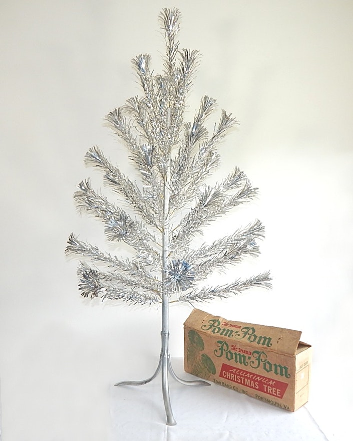 Vintage 4' Pom Pom Aluminum Christmas Tree