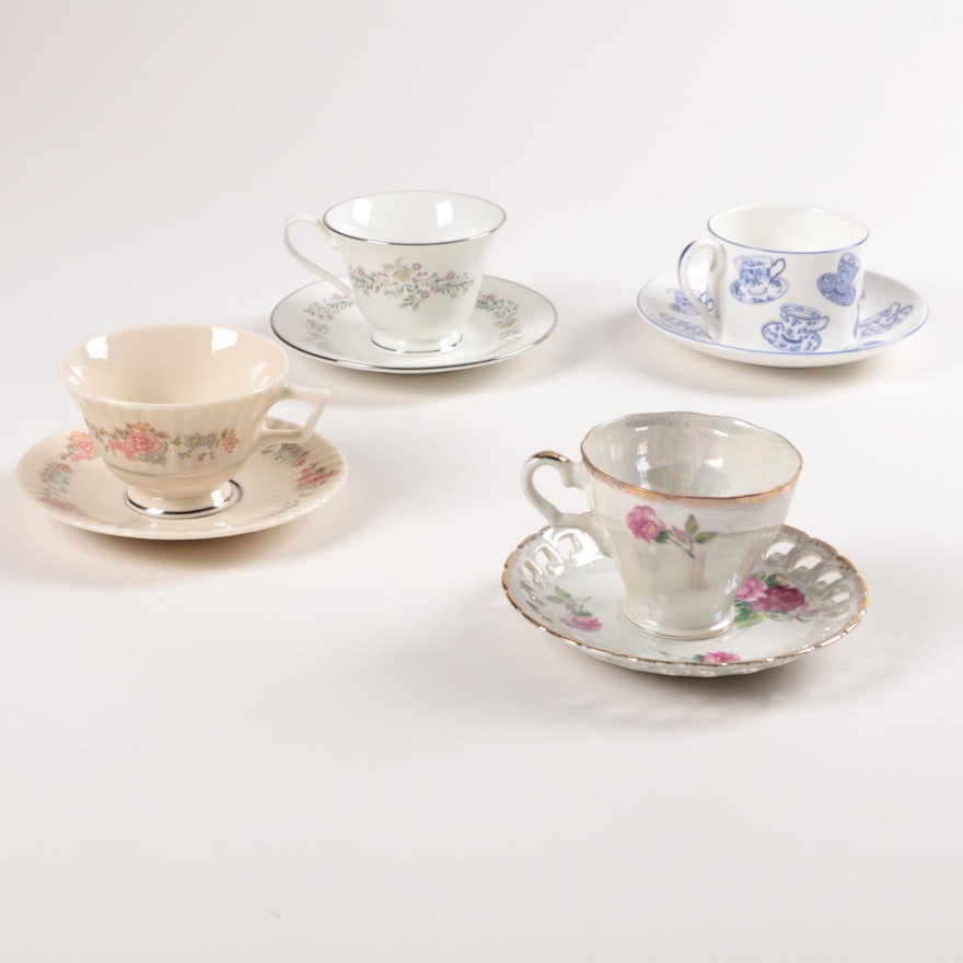 Porcelain Teacups and Saucers Including Lenox