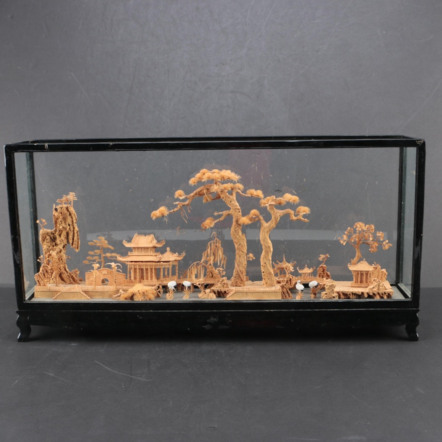 Vintage Chinese Carved Cork Landscape