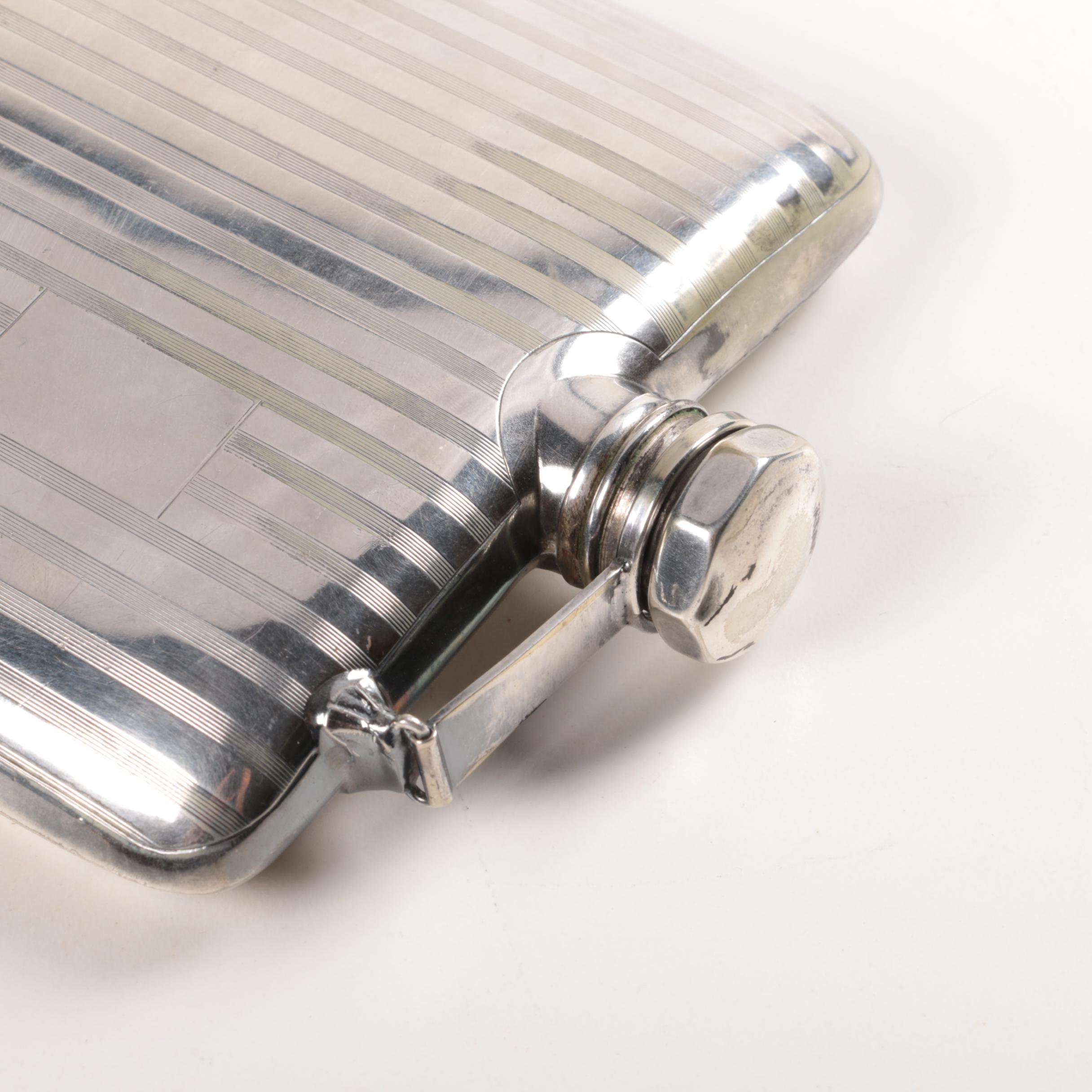 Vintage Apollo Electroplated Pinstripe Detail Flask