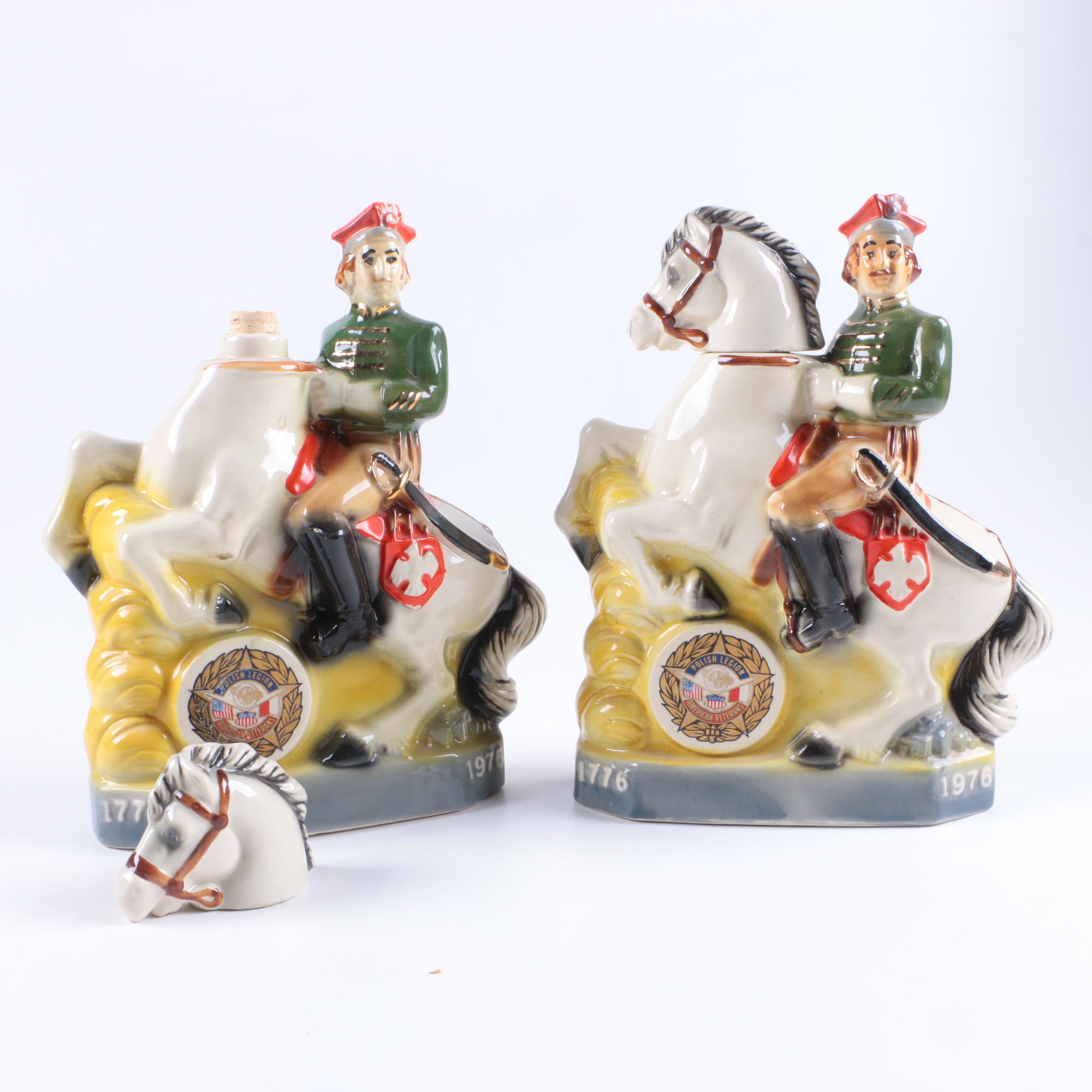 1970s Polish Legion of American Veterans Cavalry Porcelain Decanters