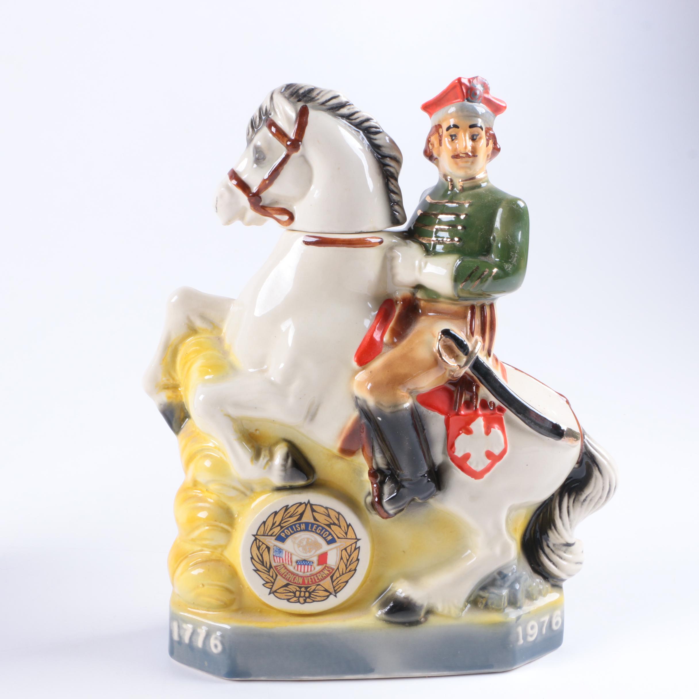 1970s Polish Legion of American Veterans Cavalry Porcelain Decanters