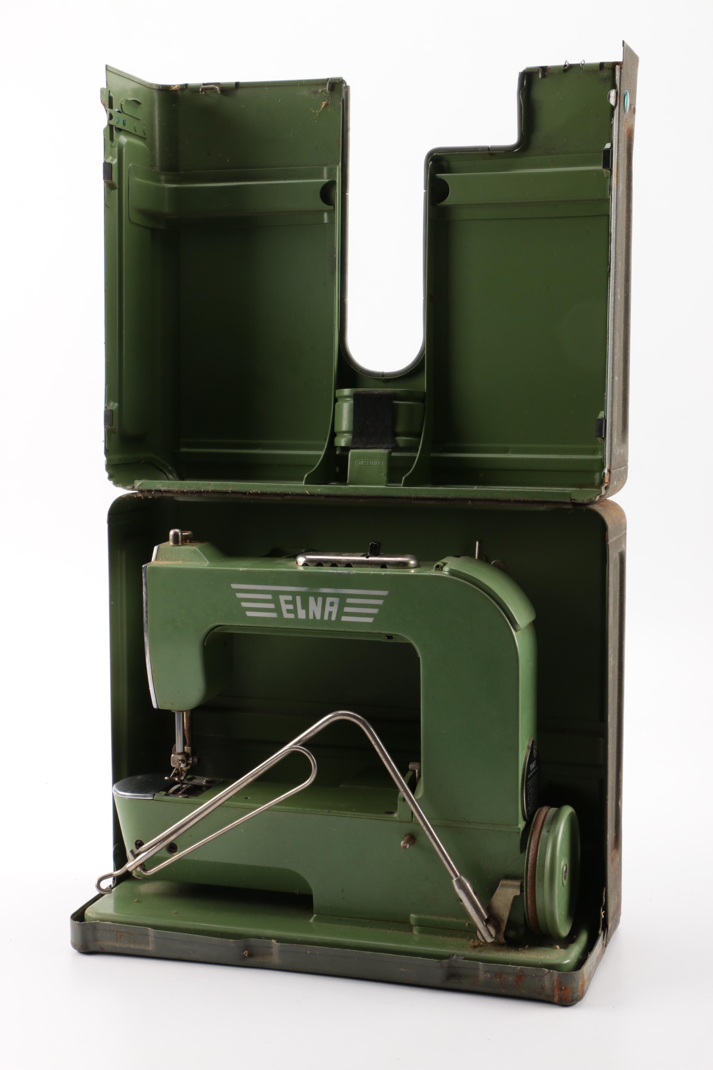 Vintage Mid-Century Swiss Elna "Grasshopper" Sewing Machine