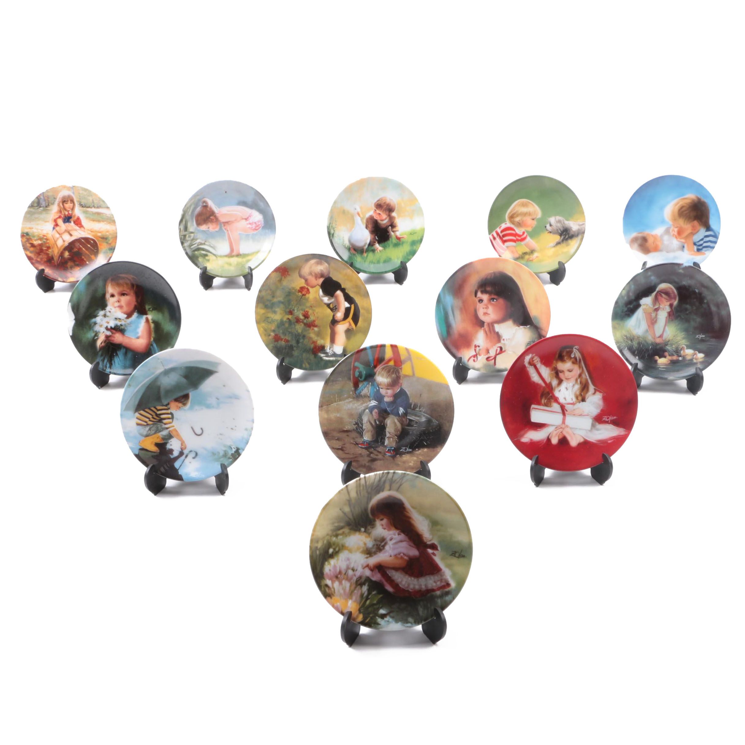 Pemberton & Oaks Miniature Plates Featuring Donald Zolan's Child Motif Artworks