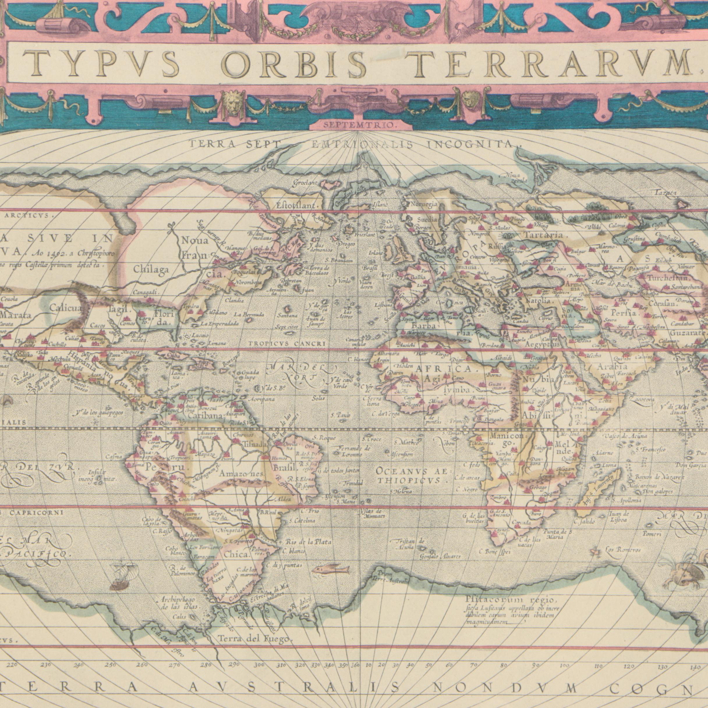 World Map Engraving After Ortelius's "Typus Orbis Terrarum"