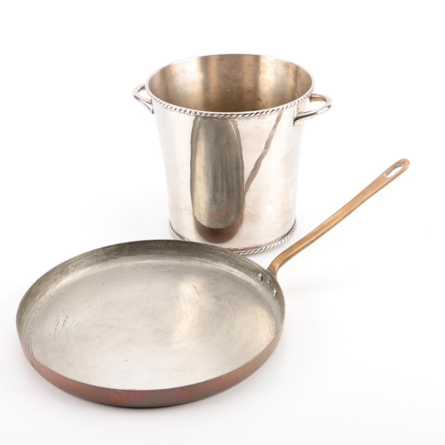 Copper Country Kitchen Crepe Pan and Silver Plated Ice Bucket