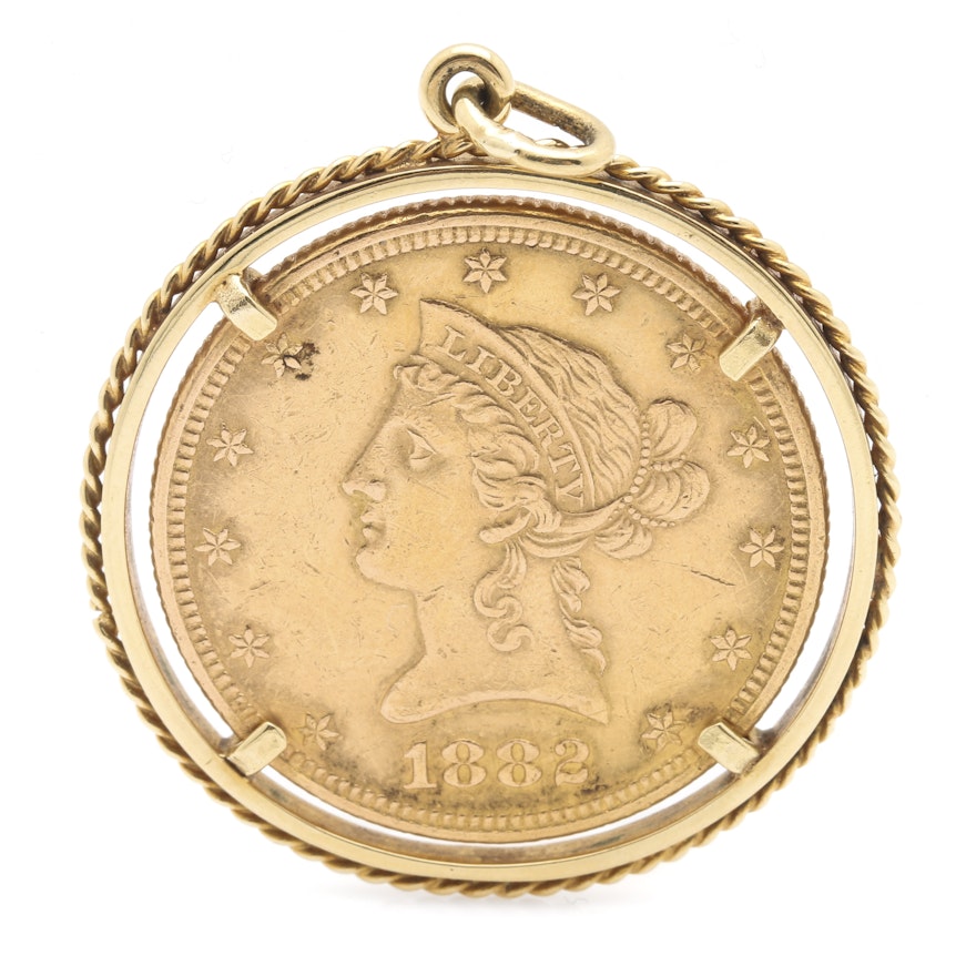 18K Yellow Gold 1882 Coin Pendant