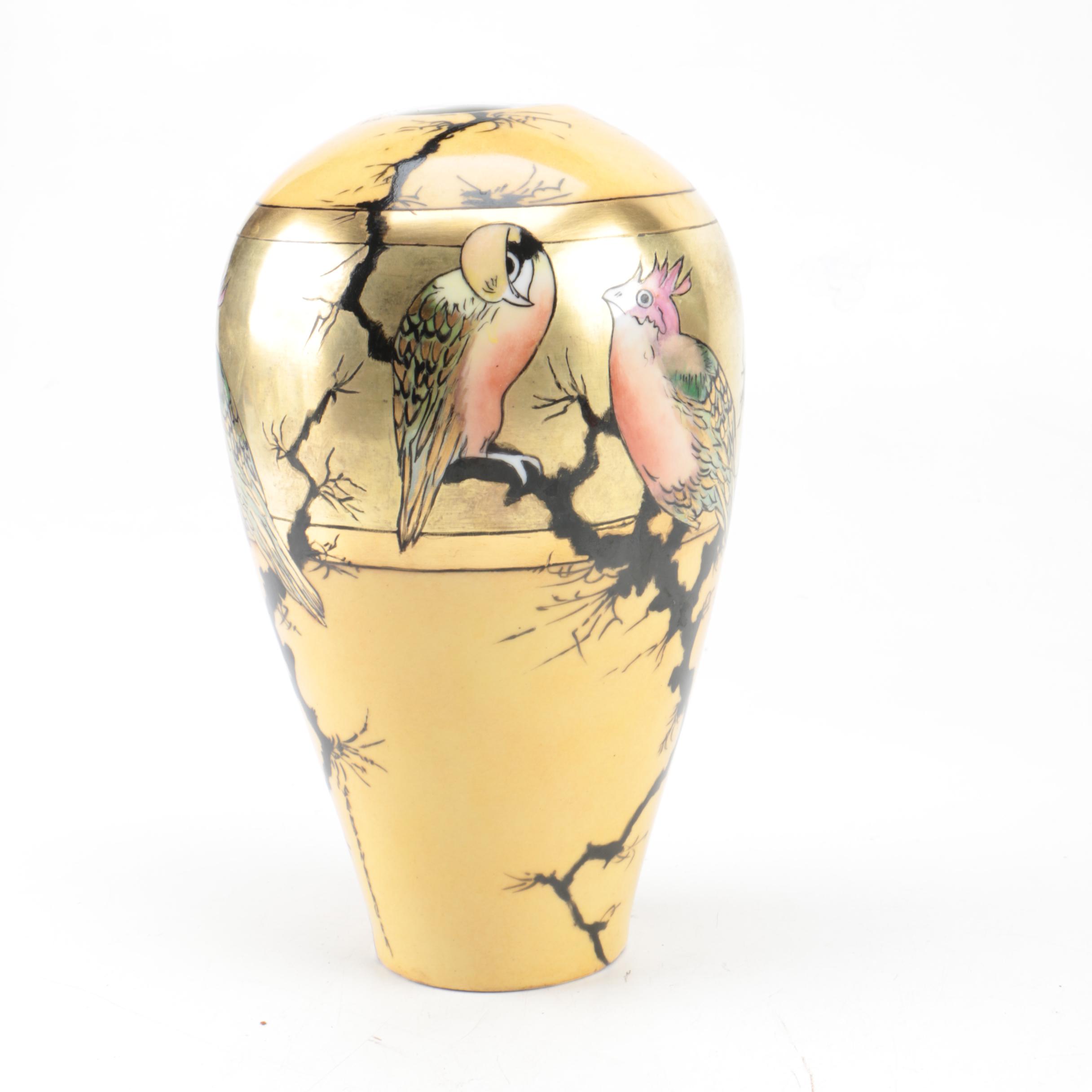 1930s Heinrich & Co. Hand-Painted Art Deco Bavarian Porcelain Bird Vase