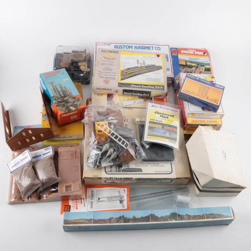 Assortment of Kits for Model Railroad Buildings and Scenes