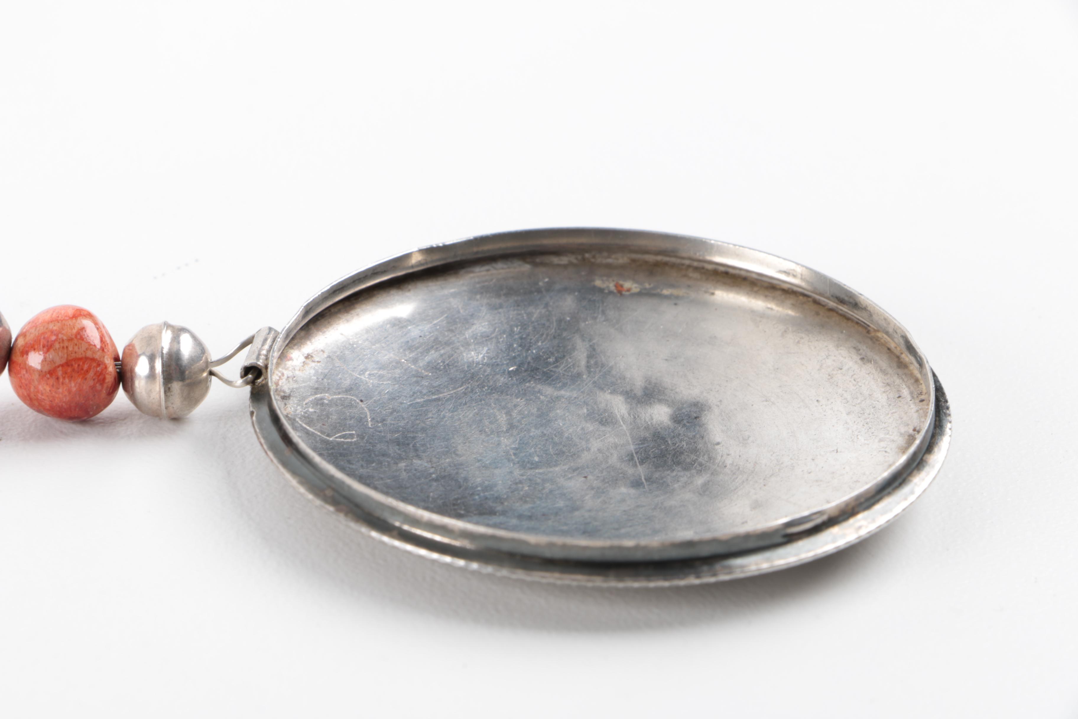 Grouping of Sterling Silver Jewelry Including Amber and Base Metal Brooch