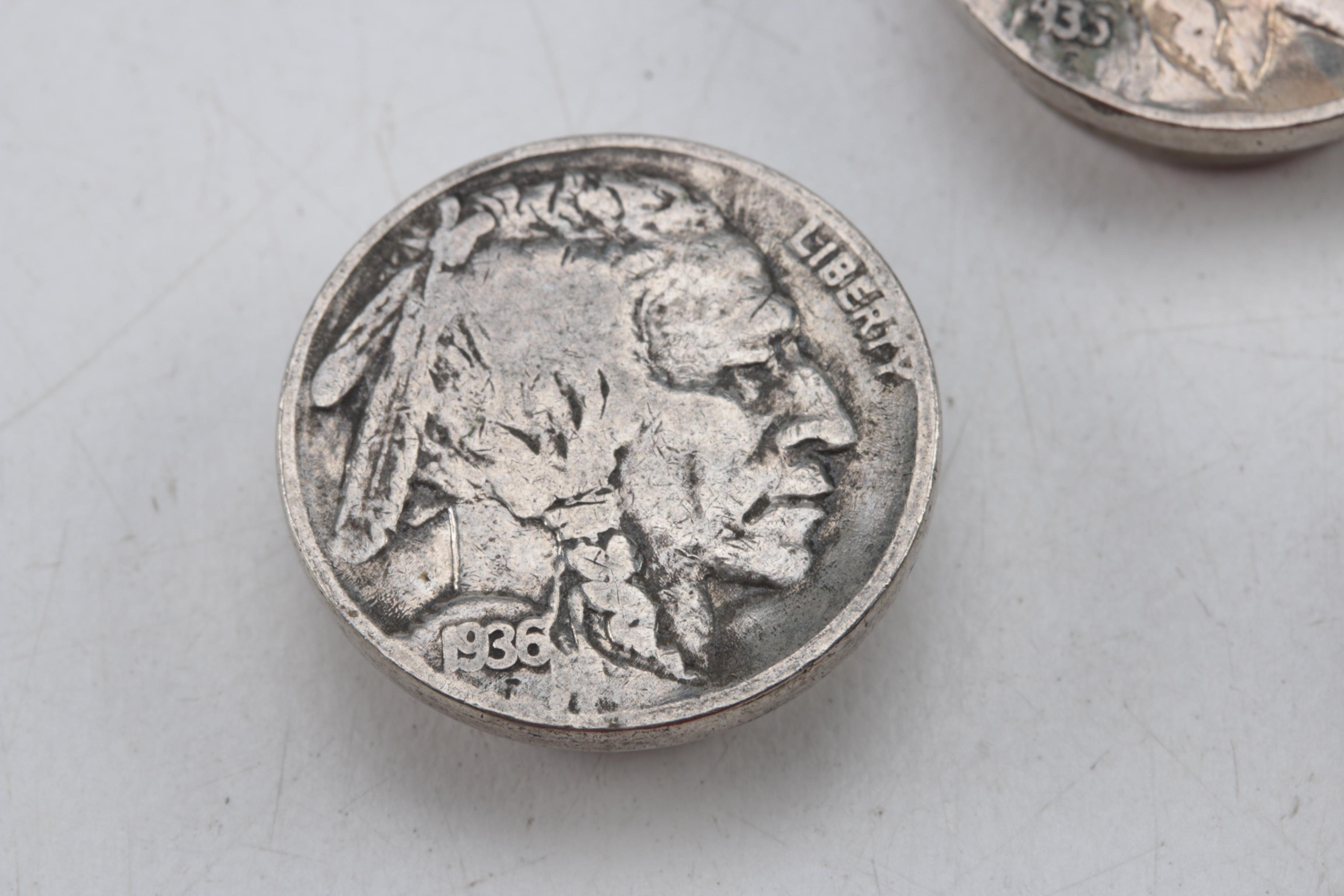 Three Sterling Silver Rings and Six Buffalo Nickel Button Covers