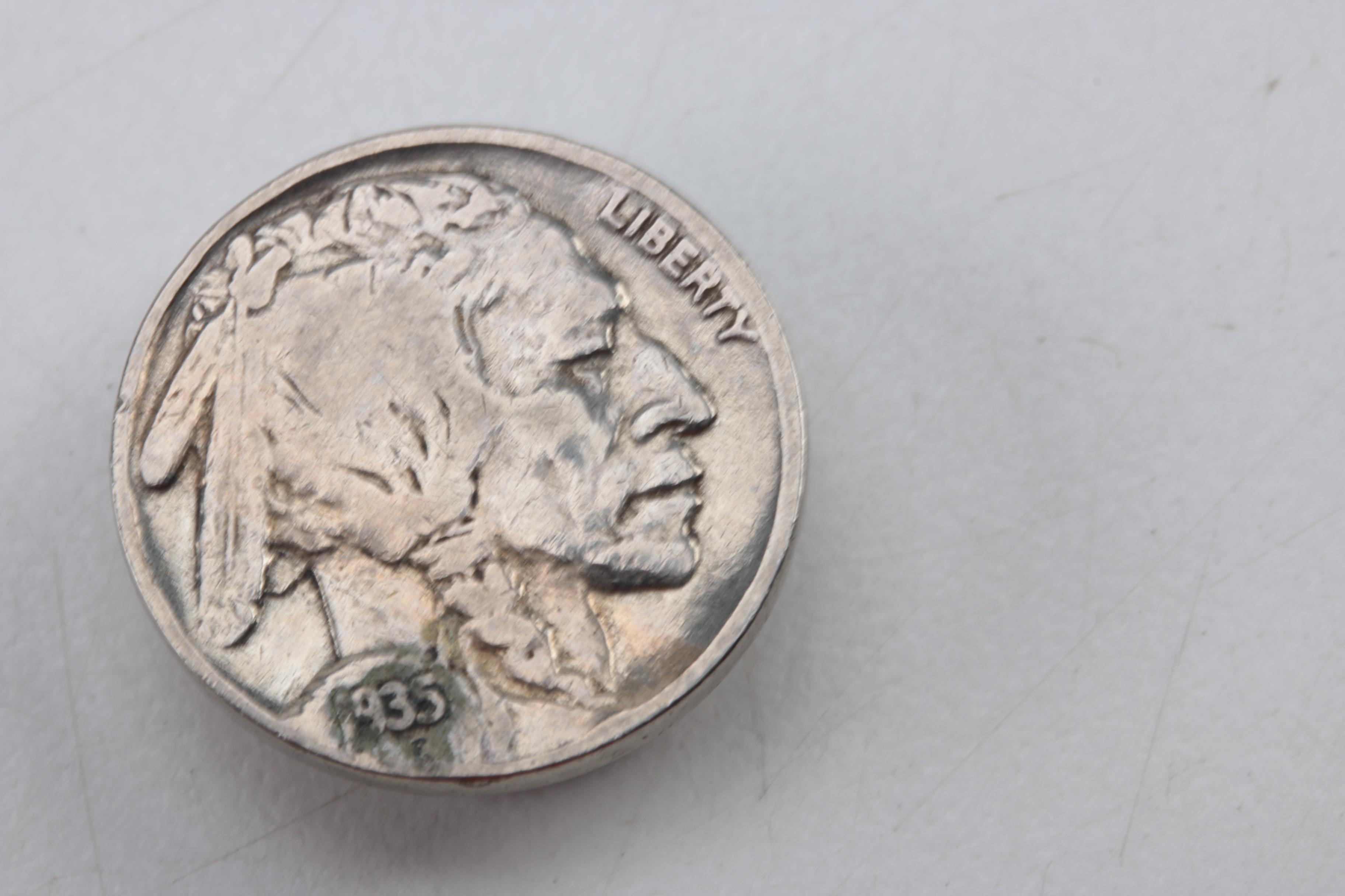 Three Sterling Silver Rings and Six Buffalo Nickel Button Covers