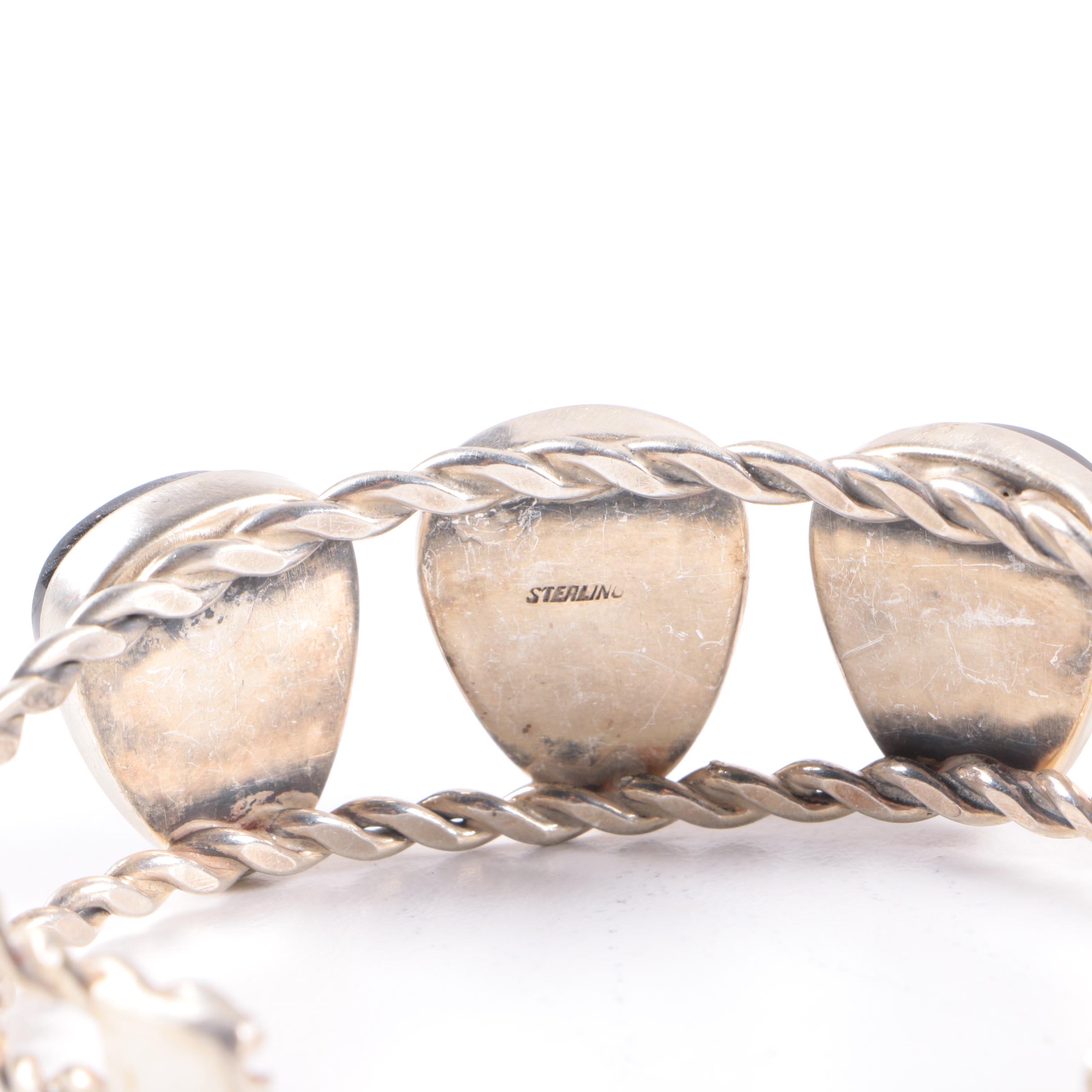 Sterling Silver Jewelry Including Vintage Mexican Panel Bracelet