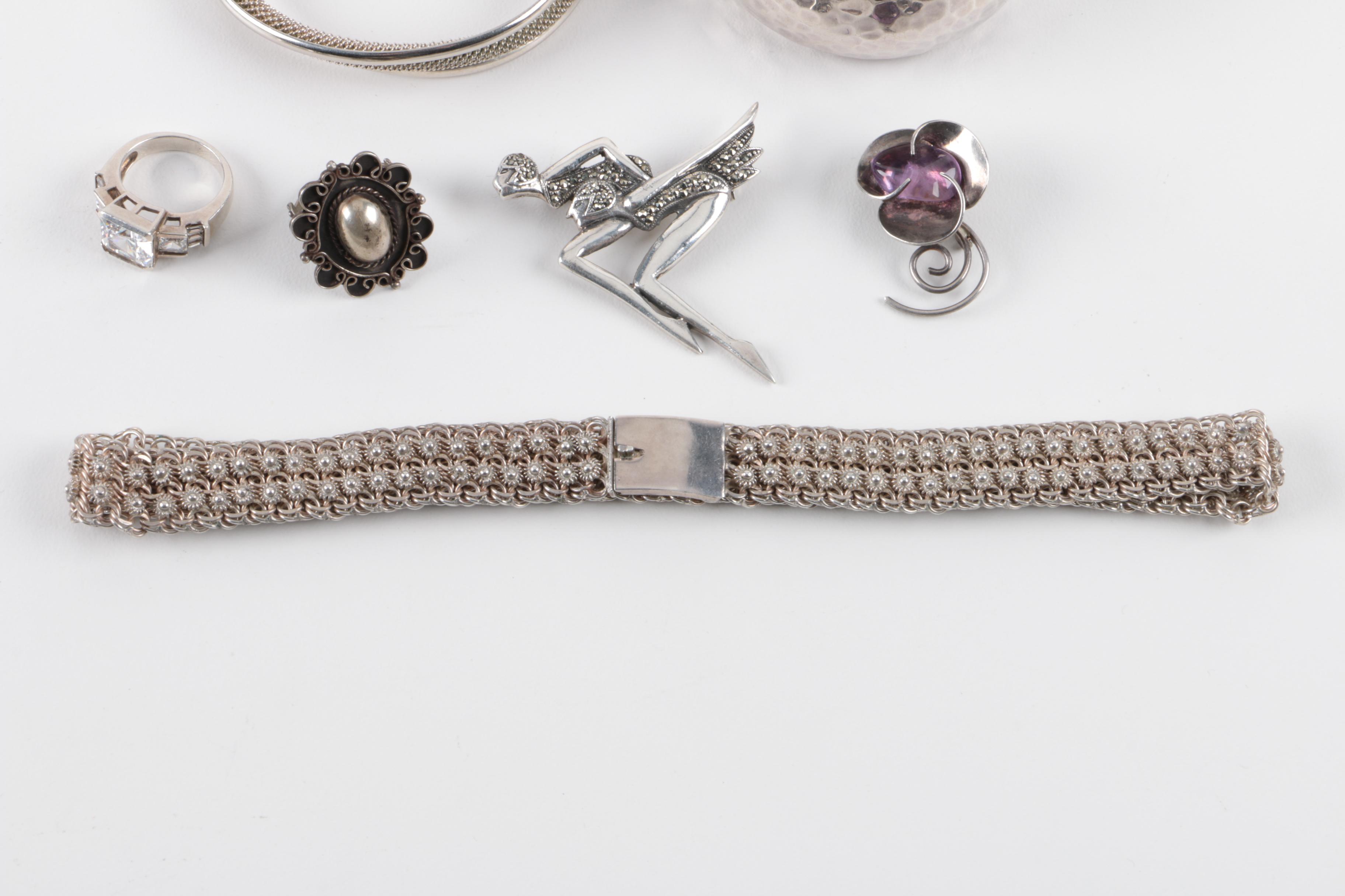 Assortment of Sterling Silver Jewelry Including Amethyst