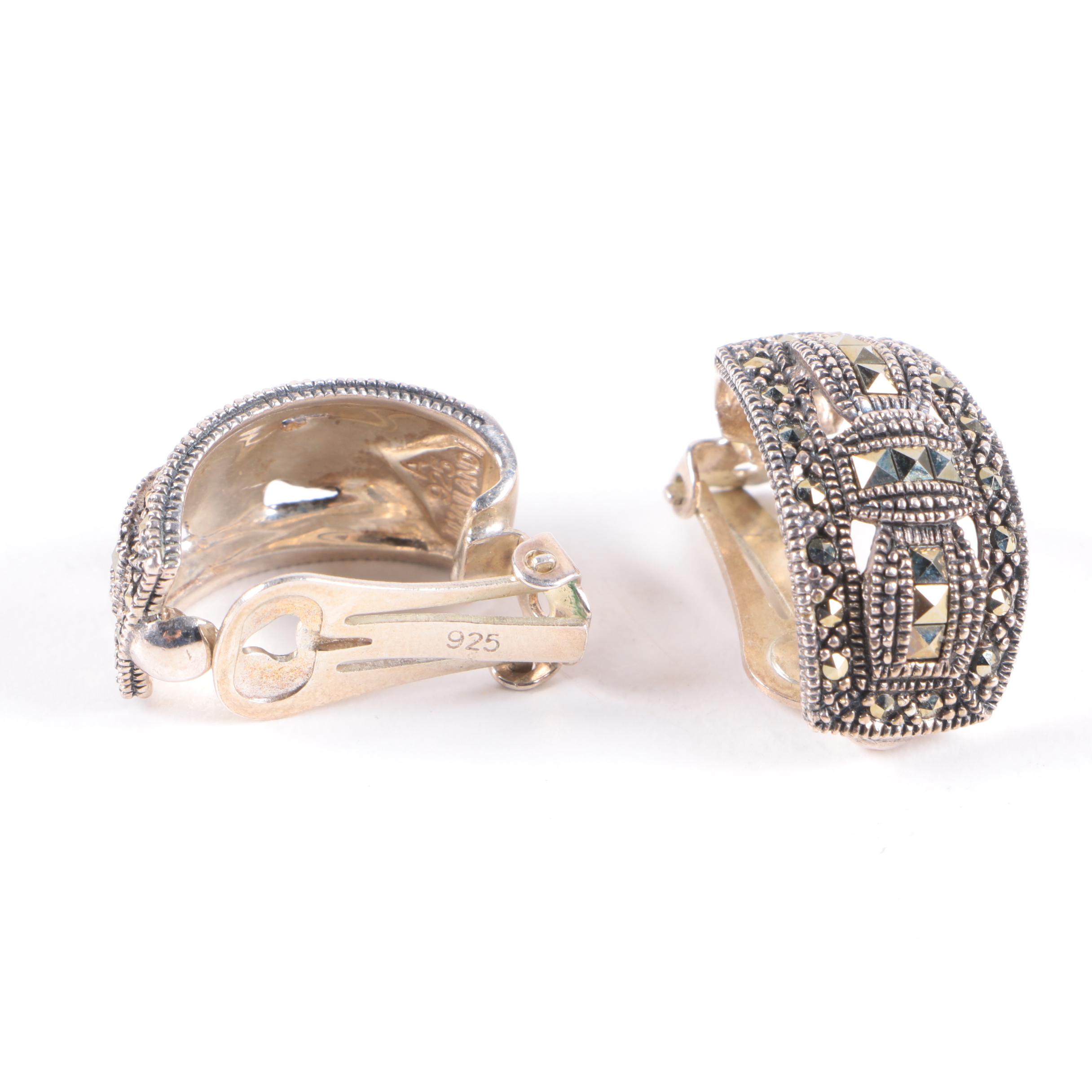 Assortment of Sterling Silver Clip-On Earrings and Cuff