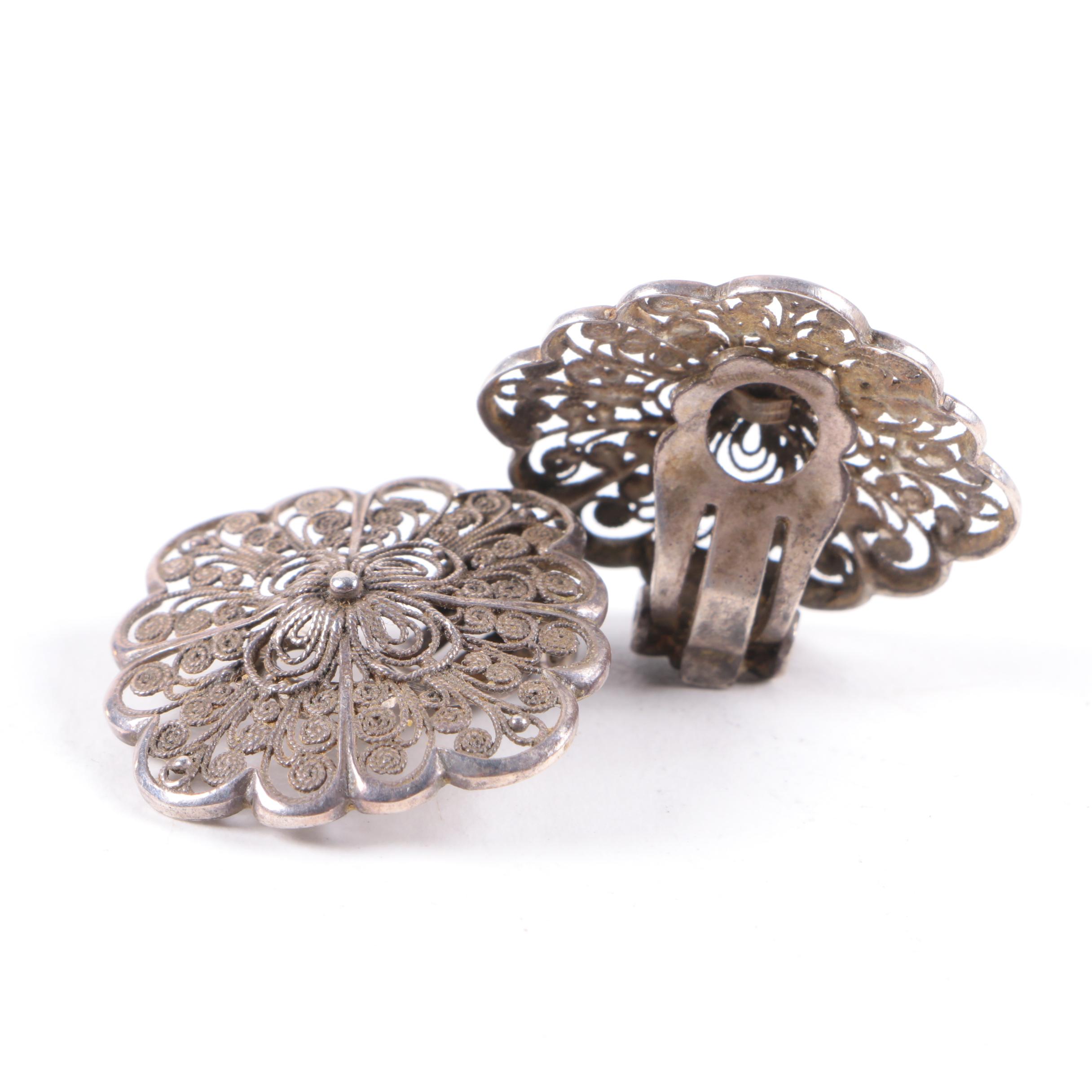 Assortment of Sterling Silver Clip-On Earrings and Cuff