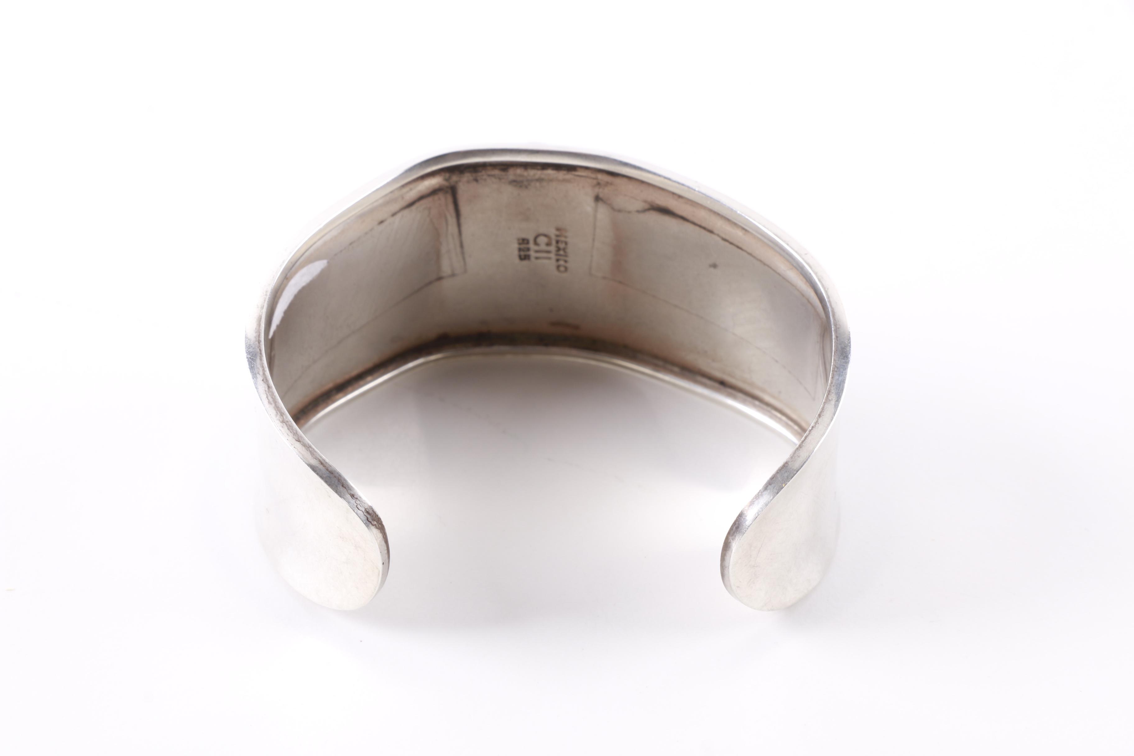 Sterling Silver Carved Shell Cameo Cuff Bangle