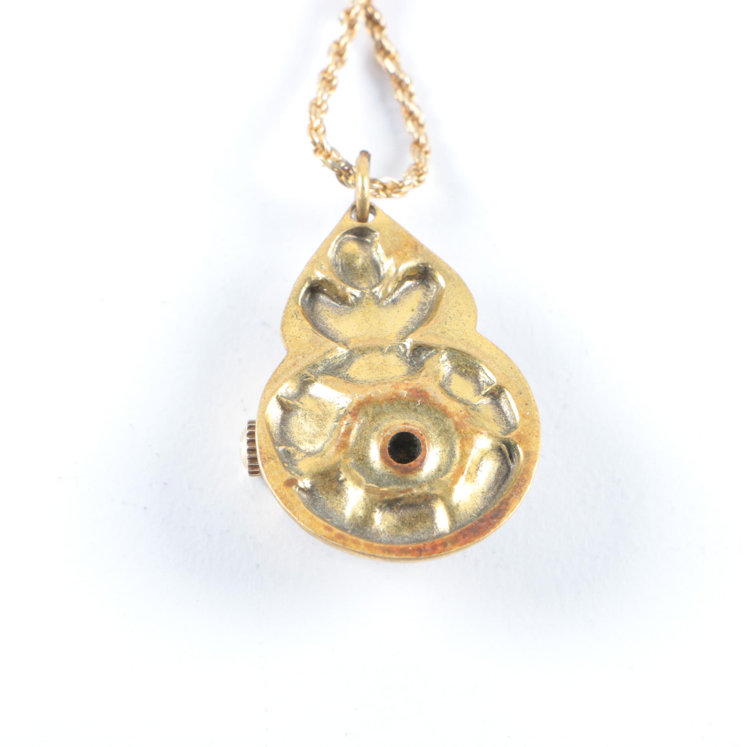 Gold Wash on Sterling Silver Ruby Gears Necklace