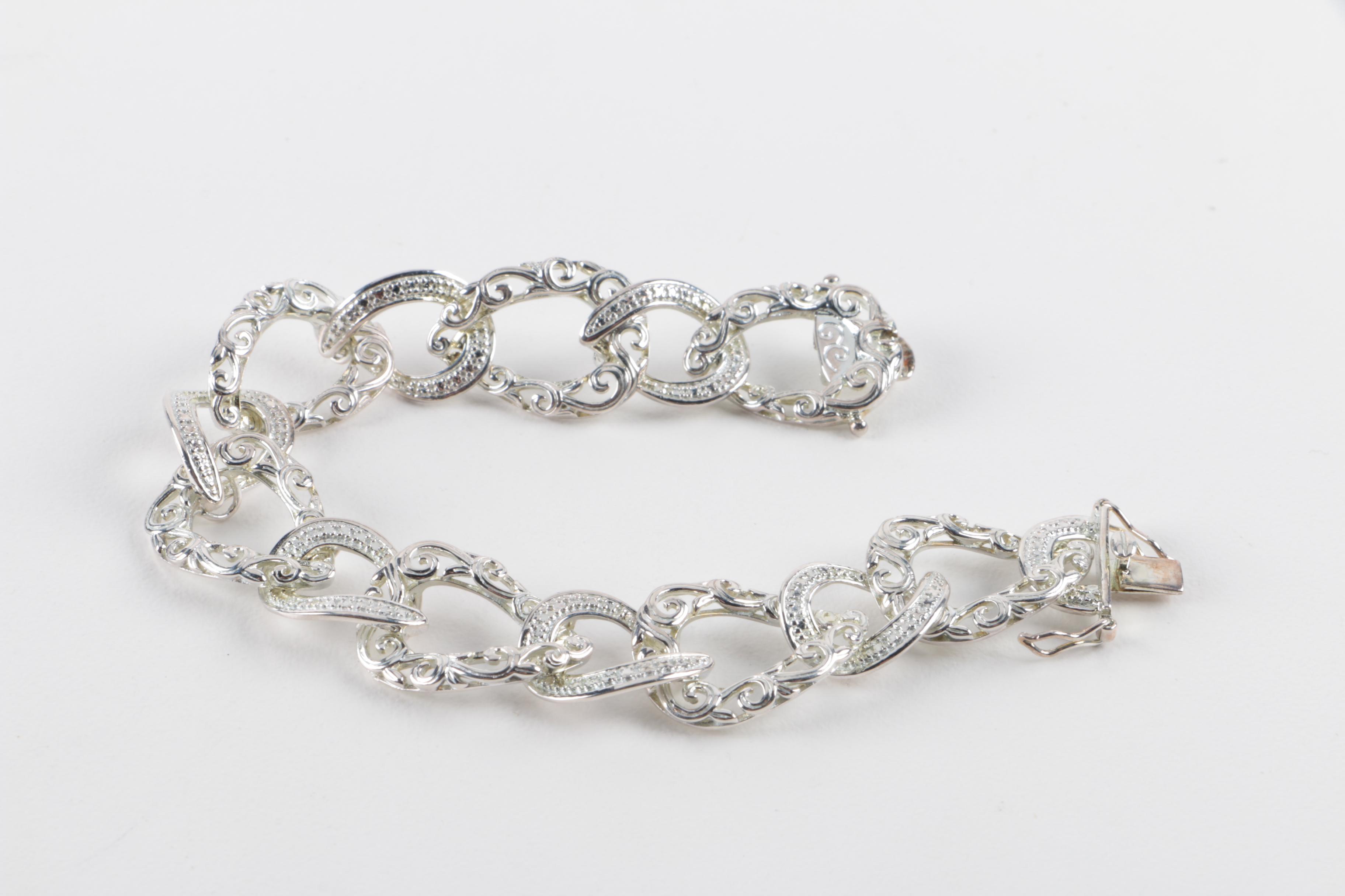 Two Sterling Silver Bracelets Made in Mexico and a Fancy Link Sterling Bracelet