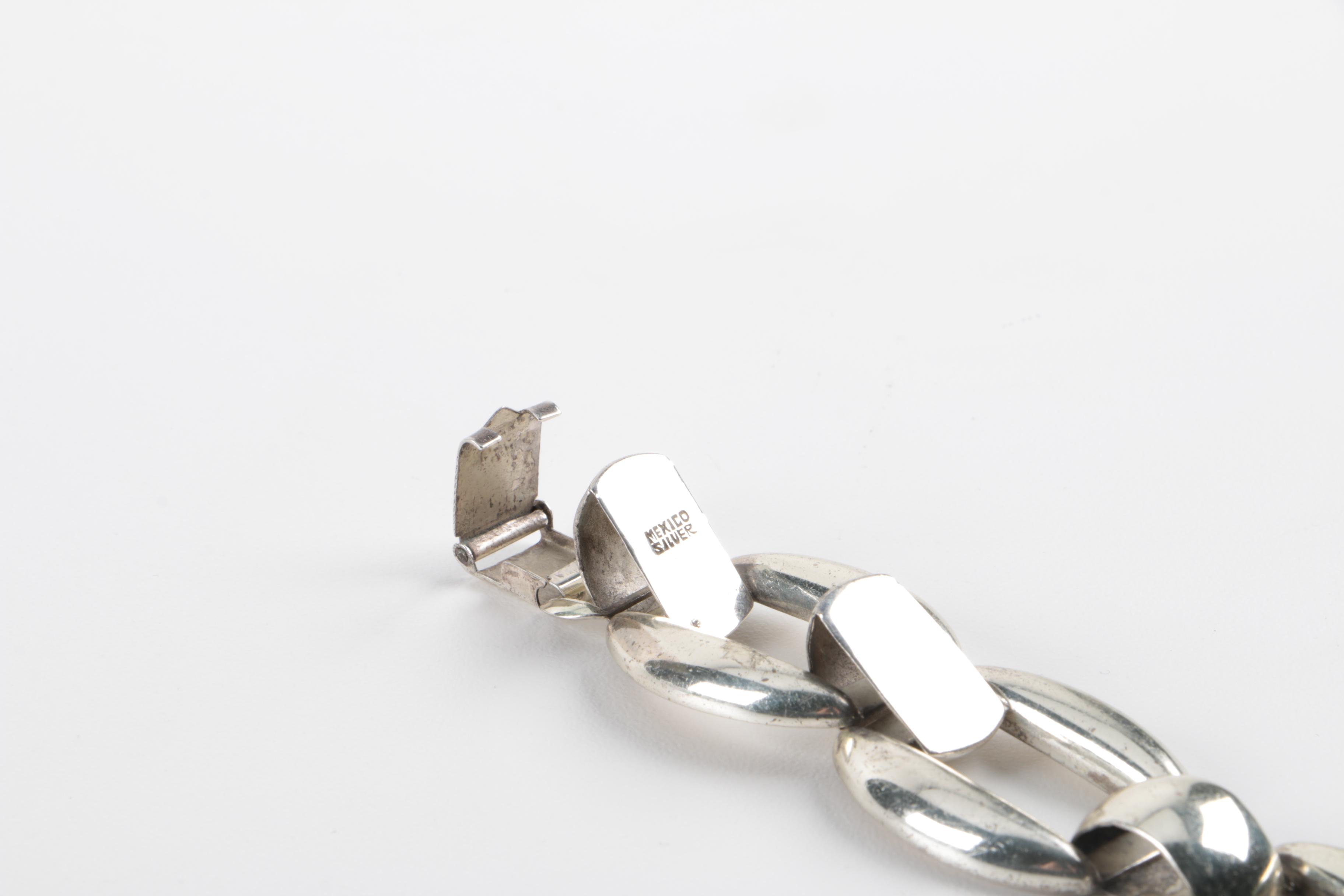 Two Sterling Silver Bracelets Made in Mexico and a Fancy Link Sterling Bracelet