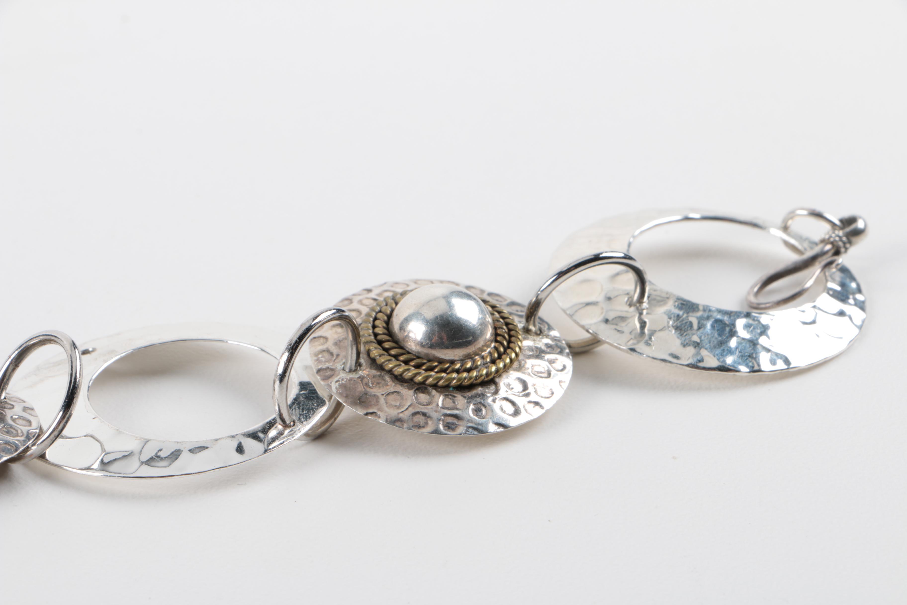 Two Sterling Silver Bracelets Made in Mexico and a Fancy Link Sterling Bracelet