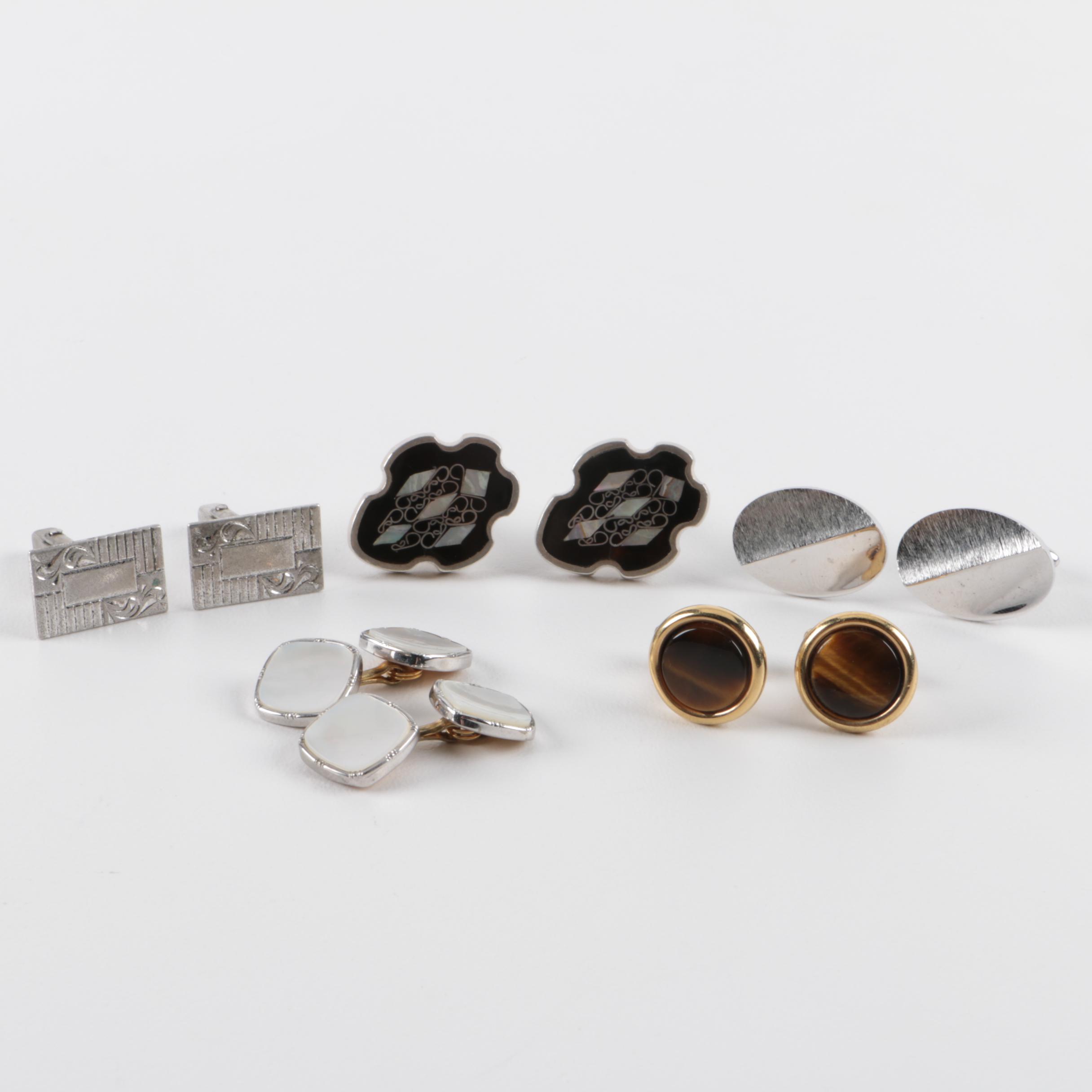 Vintage Mexican Sterling Silver Abalone Inlay and Other Cufflinks