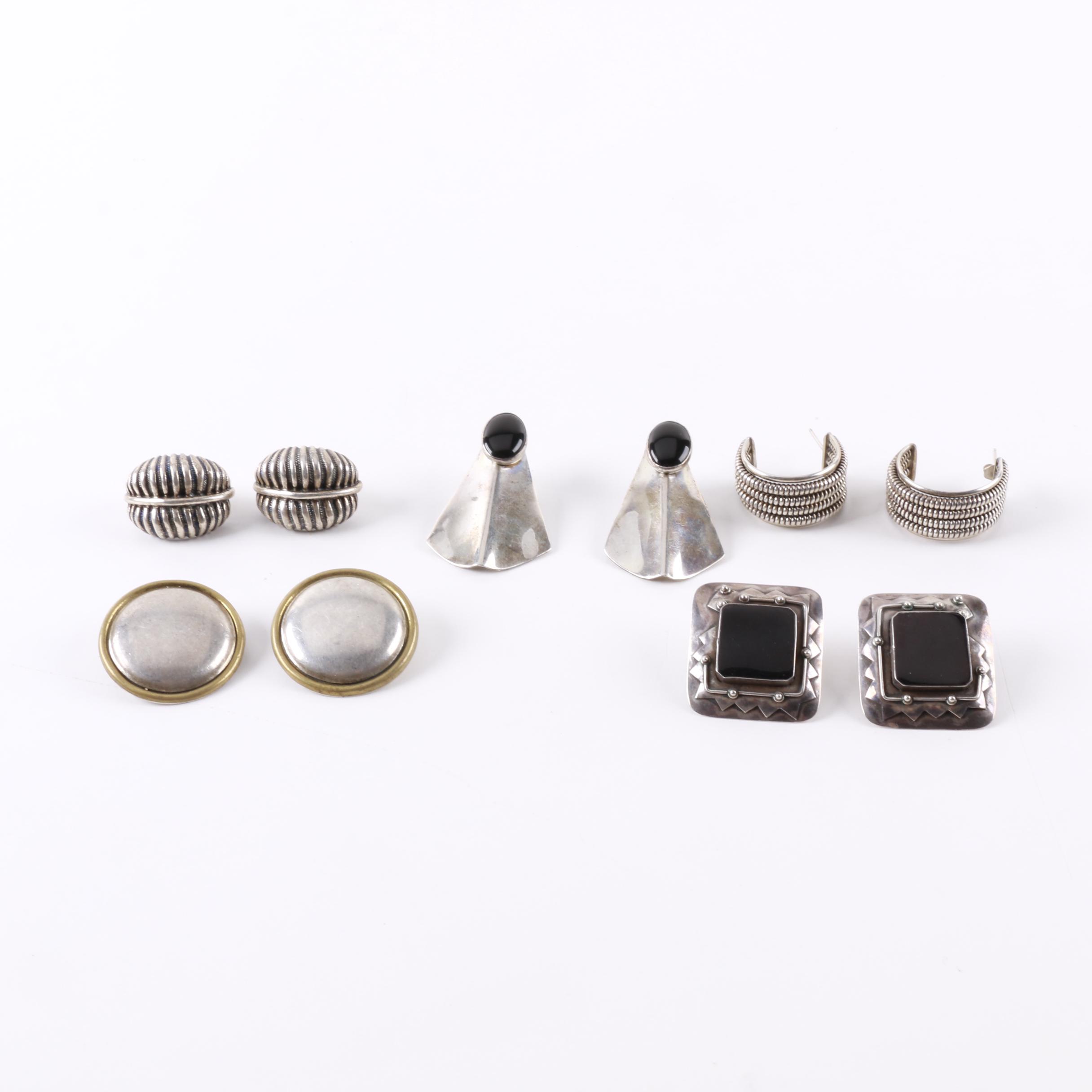 Assortment of Sterling Silver Earrings Including Onyx