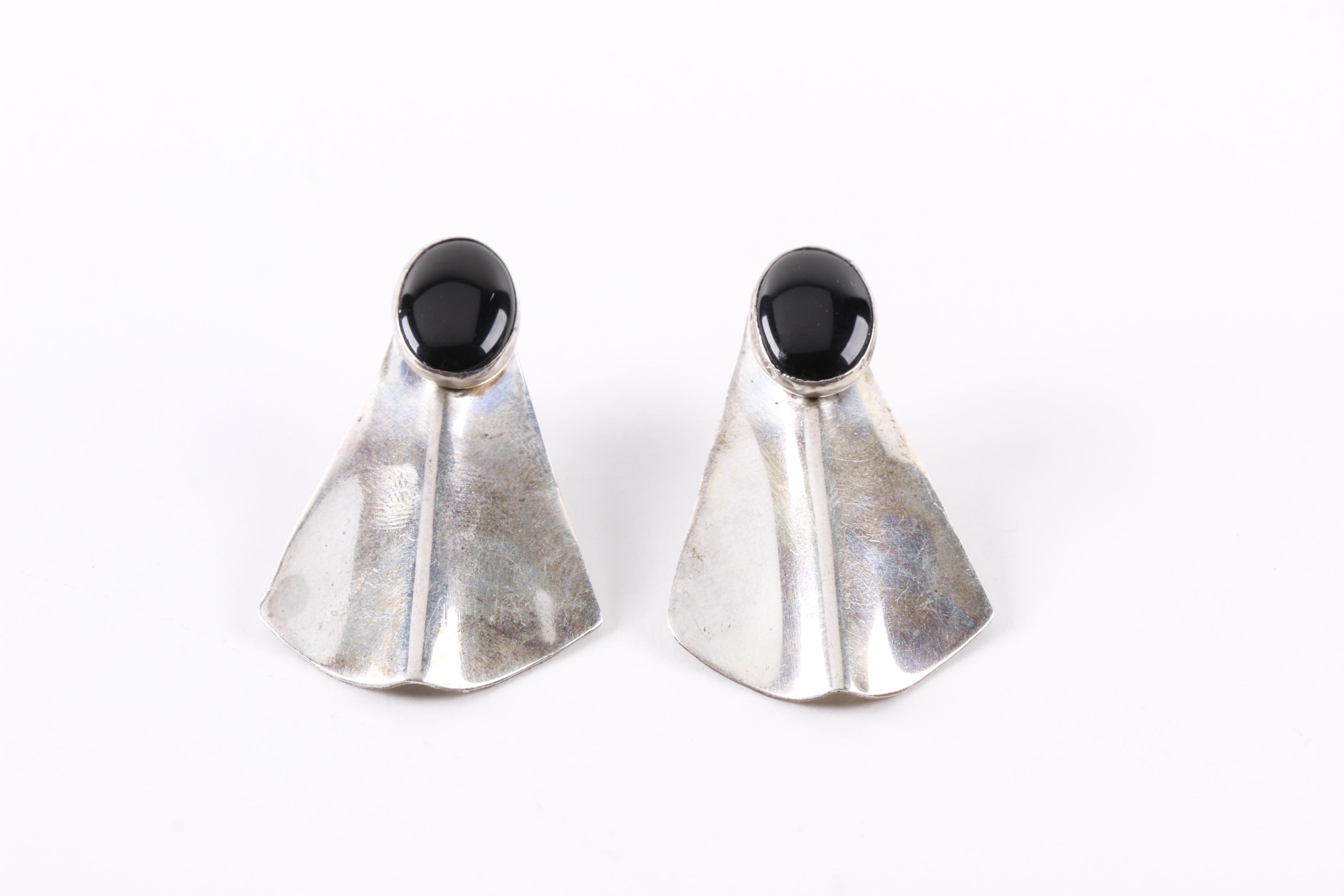 Assortment of Sterling Silver Earrings Including Onyx