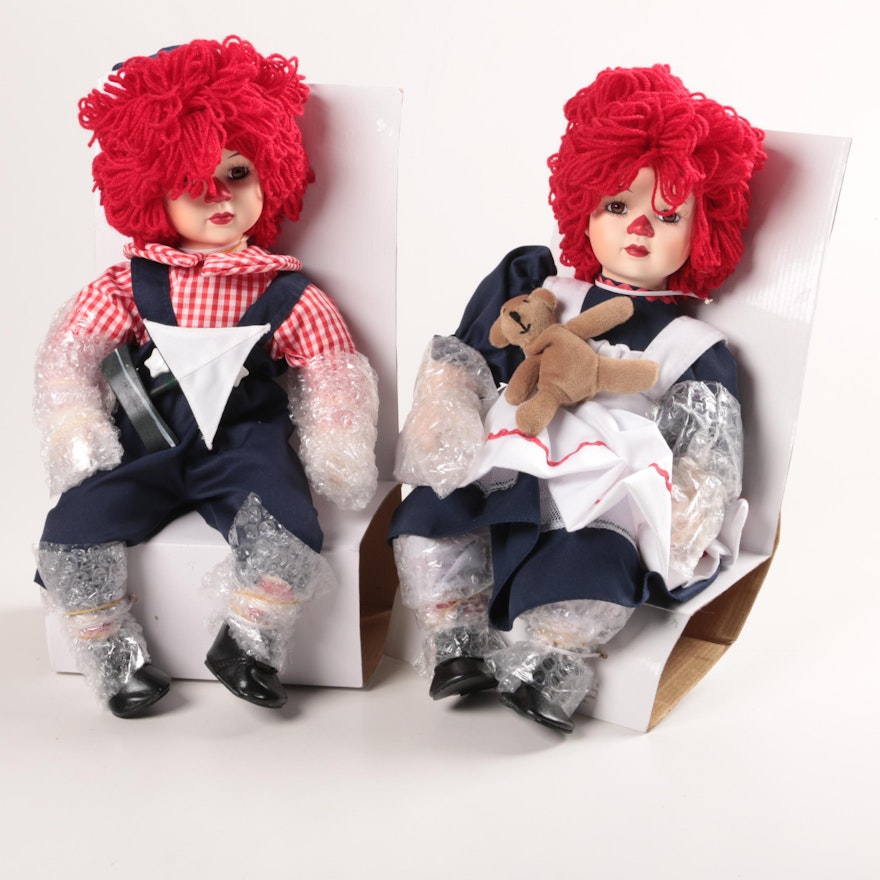 Kingstate "Raggedy Ann" and "Andy" Porcelain Dolls