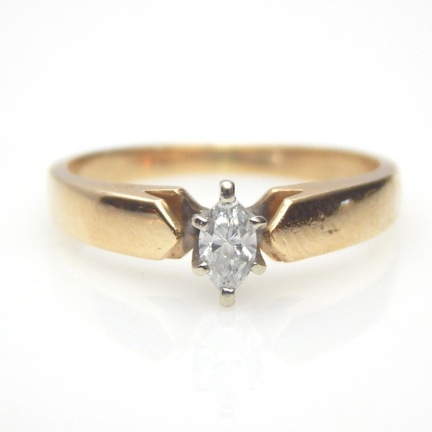 10K Yellow Gold Marquise Diamond Solitaire Ring