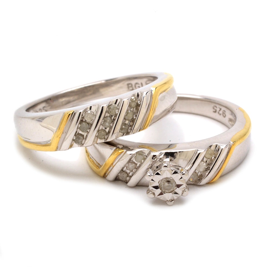 Sterling Silver Diamond Wedding Ring Set