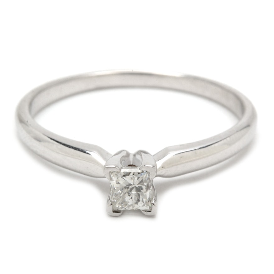 14K White Gold Princess Cut Diamond Solitaire Ring