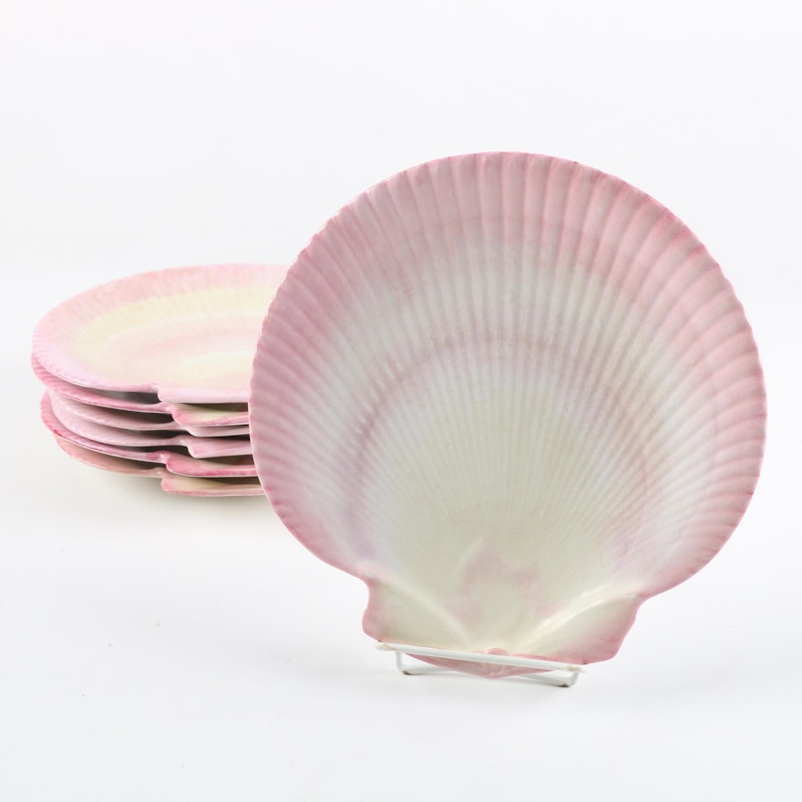 Antique Wedgwood Pink Pearlware "Nautilus" Scallop Dessert Plates