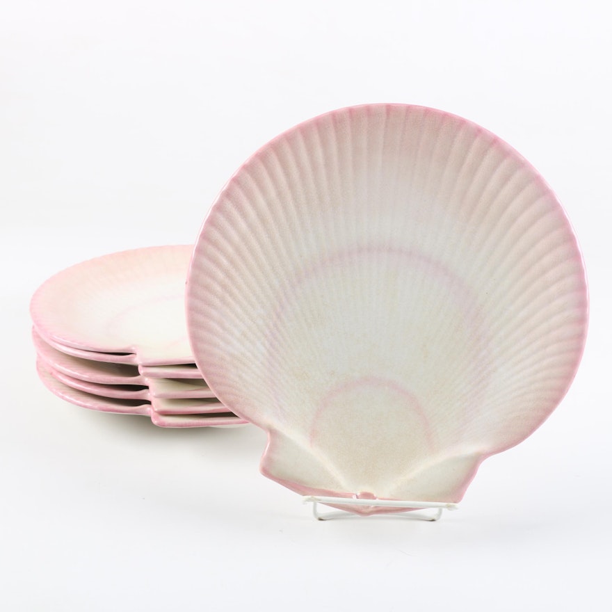 Antique Wedgwood Pink Pearlware "Nautilus" Scallop Dessert Plates