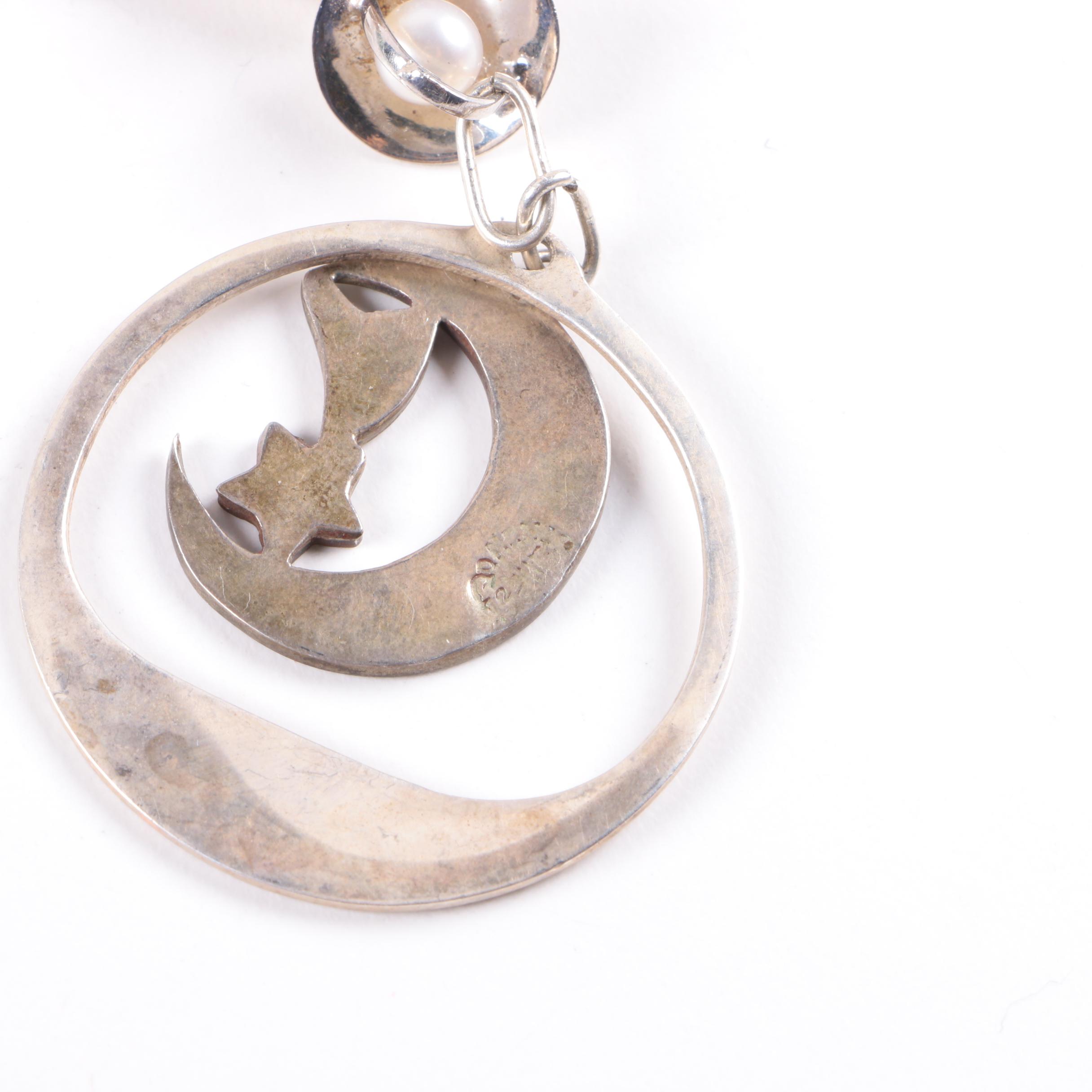 Sterling Silver Embellished Chain Necklace with Turquoise, Abalone and Pearls