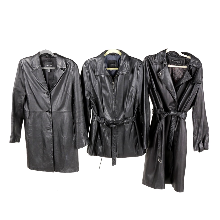 Women's Black Leather Coats Including Kenneth Cole New York