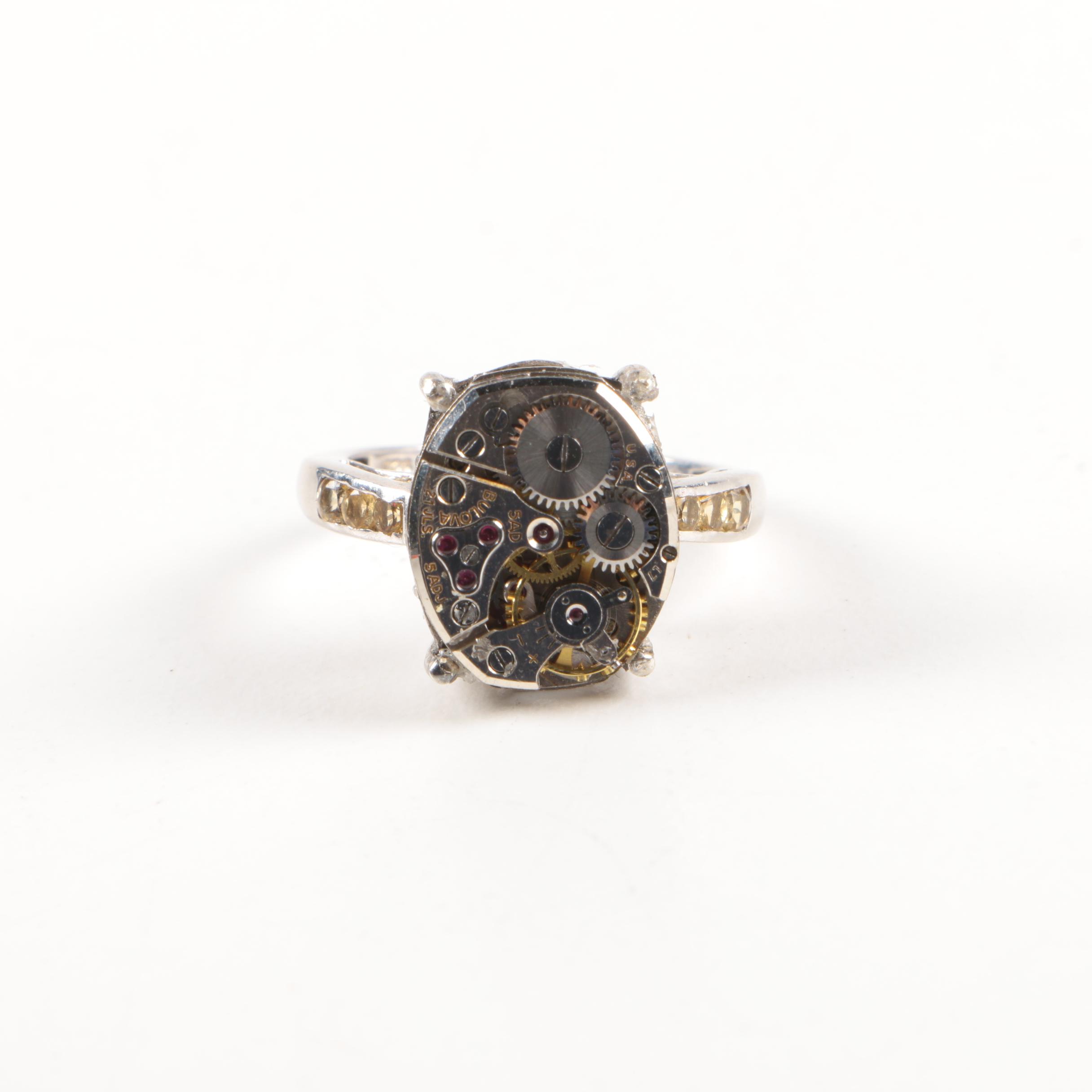 Sterling Silver Inverted Watch Ring Including Gemstones