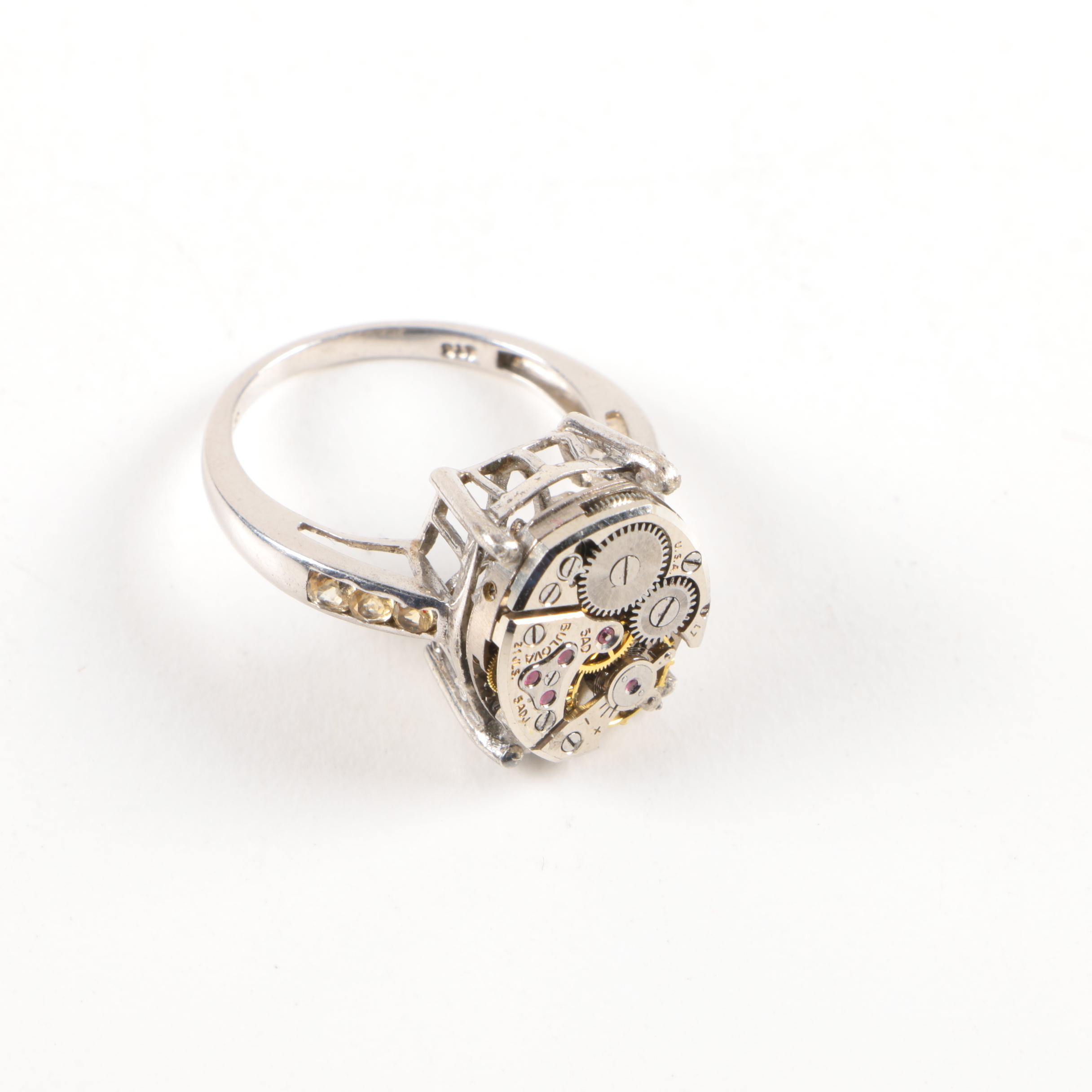 Sterling Silver Inverted Watch Ring Including Gemstones